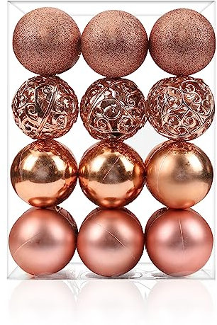 AMS 60 mm 24 Karat Weihnachtskugeln Baumanhänger bruchsichere Ornamente saisonale Dekorationen für Baumdekoration, Urlaub, Weihnachten (Roségold)