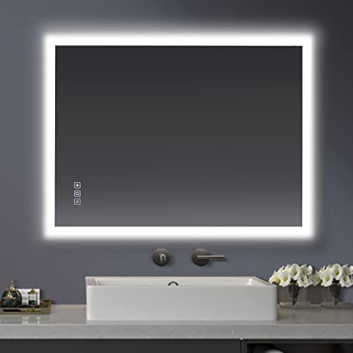 furduzz Badezimmerspiegel 80x60 cm, Wandspiegel LED Badspiegel Multifunktions Badspiegel mit Beleuchtung Einstellbares Licht, Antibeschlag, Dimmbare Speicherfunktion, Vertikal&Horizontal