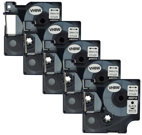 vhbw 5x Schriftband-Kassette Ersatz für Dymo D1, 53713 für Etiketten-Drucker 7m x 24mm Schwarz auf Weiß