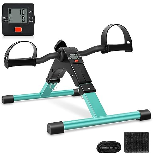 Uten Folding Pedal Exerciser, Mini Under Desk Exercise Bike Foot Hand Cycle Portable, Arm and Leg Exercise Peddler Machine with LCD Monitor (Green)