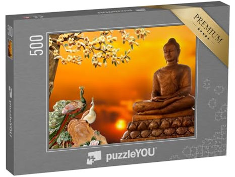 puzzleYOU: Puzzle 500 Teile „3D Buddha als Hintergrund“ – aus der Puzzle-Kollektion Buddha, Menschen