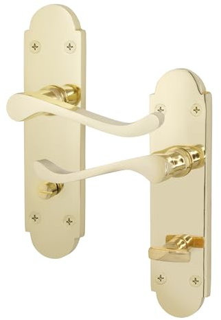 EAI Polished Brass Bathroom Door Handles - Victorian Scroll Shaped | 1 Pair of Internal Handles