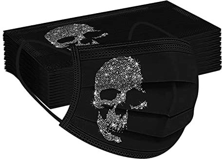 50 Stück Erwachsene Mundschutz mit Motiv Glitzer Glänzend Strass Diamant Druck Einweg 3-lagig Atmungsaktiv Schöne Halstücher Masken Schwarz Mund und Nasenschutz MNS Einmal Tücher Bandana Schals