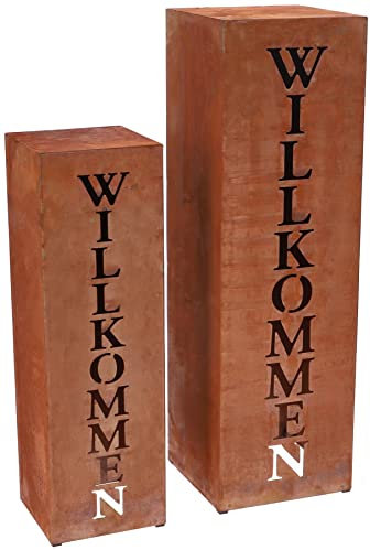 KOTARBAU® Satz Edelrost Dekosäulen Blumensäule Podest Ecorost Gartendeko für den Garten Hauseingang 2 STK. Willkommen