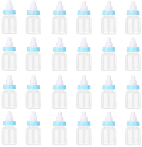 Trintion 24Pcs Baby Shower Bottles - Fillable Food Grade Candy Bottles Decorations Feeding Gift for Newborn Birthday Decoration (Blue)