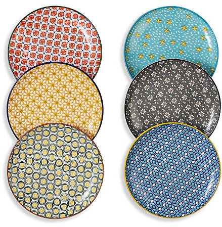 Service Porcelaine Assiette Dessert - Lot Vaisselle Table de 6 Personnes - Set Plates en Ceramique - Moderne Design Petite Plat à Salade | Pain | Aperitif | Pates - 20,3 cm