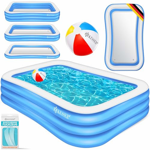 KESSER Piscine Gonflable familiale pour Enfants et Adultes - Piscine de Jardin familiale - 305x183x56cm - Pataugeoire 1180 l - Convient aux Enfants - Trous de Drainage Bleu Clair