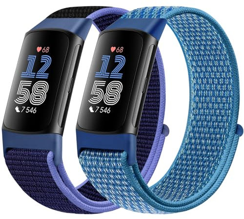 Runostrich Nylon Armband Kompatibel mit Fitbit Charge 6/Fitbit Charge 5 Armband Ersatzband Nylon Sport Loop Uhrenarmband für Fitbit Charge 6/Charge 5 Damen Herren