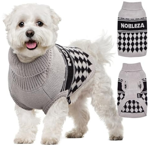 Nobleza - Hundepullover Kleine Hunde, Winter Klassischer Rollkragen Hundepullover Welpenkleidung, Weicher und Warmer Hundepullover, Hundekleidung Für Kleine Hunde und Katzen (Grau, M)