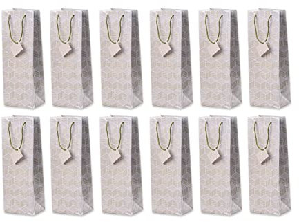 Flaschentüte Geschenktüten 12 Stück mit geometrischem Muster Grau, Geburtstagsgeschenk, Tüten für Flaschen als Geschenk zu besonderen Anlässen