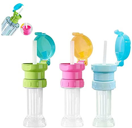 HADAVAKA 3 PCS Portable No-Choking Straw Lid, Silicone Straw With Dust Cap, Narrow Cup Spill And Leak Resistant, Reusable Straw Lid, Adapter For Standard Water Bottle With Straw