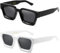 SHEEN KELLY 2PCS Retro Dicke Rechteck Chunky Sonnenbrille Frauen Männer Trendy Narrow Square Schwarz Tortie Frame Mode 90er Jahre Y2K Brillen