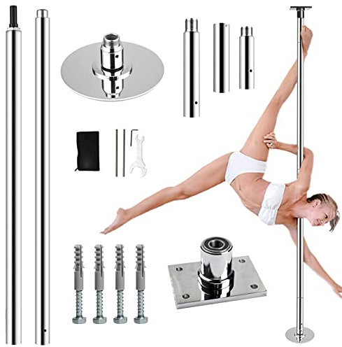 PRIOR FITNESS Pole Dance Pole, Pole de Danse, Diamètre 45 mm, Hauteur de 2235 mm à 2700 mm, 2 modes : rotatif/statique, Plaque supérieure perforée pour stabilité et sécurité