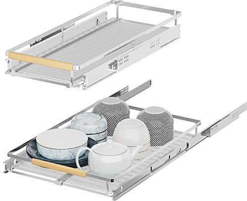 iPEGTOP 2 Pack Pull Out Cabinet Drawer Shelf Organizer, Extendable Sliding Slide Out Pantry Shelves Storage Heavy Duty for Kitchen Cabinets Under Sink, Adjustable Width 11.8~18 W x 17.3 D