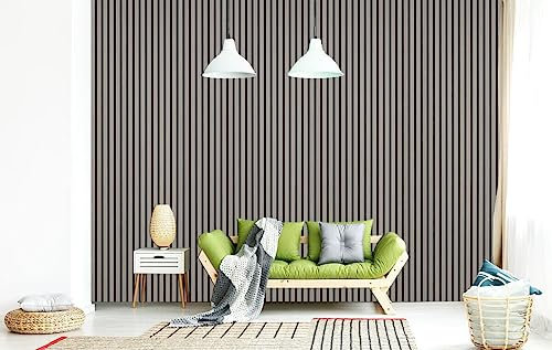 Decorative Slat Wall Panelling- Wood Wall Panels- Decorative Sound Absorbing 3D Wall Panels- Each Single Panel is 2400mm High x 600mm width Size Gray-Oak
