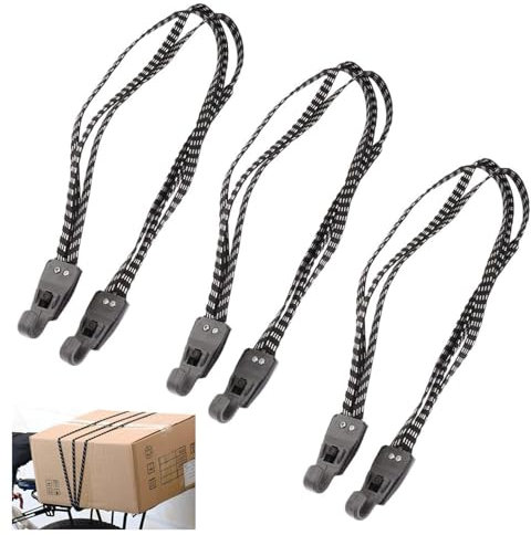 HFYMXNB 3 Stück Fahrrad Spanngurt Gepäckträger, Elastische Expander mit Haken, Verstellbar für Gepäck, Motorrad und Fahrrad, Schwarz, 68-120cm