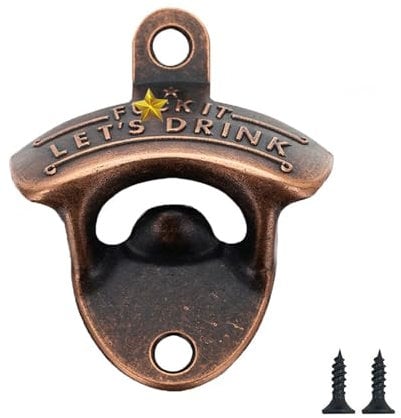 Ouvre-Bouteille Mural,1 pcs Decapsuleur Mural Biere avec Vis Décapsuleur à Bière Décapsuleur Ouvre Biere Murale en Metal,pour Bars, Restaurants, Cafés, Cuisines,Cuivre Rouge