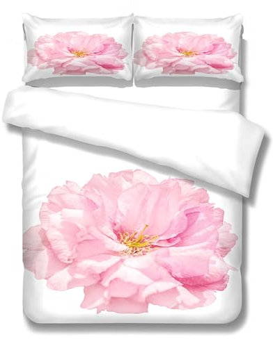 Bettwäsche 135X200 Rosa Blumen Bettbezug Set,Bettbezüge-Sets 3 Teilig Mikrofaser Bettbezug Mit Reißverschluss Und 2 Kissenbezug 80X80Cm, Jugendliche,Bettwäsche-Sets Modern