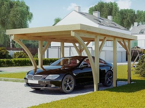 Direct ABRIS Carport Bois PALERME 1 Voitures - 510 x 340 - Abris pour Voitures - Bois des Regions Nordiques - Pin Traité Autoclave - Ancrage Fournis - Design Moderne
