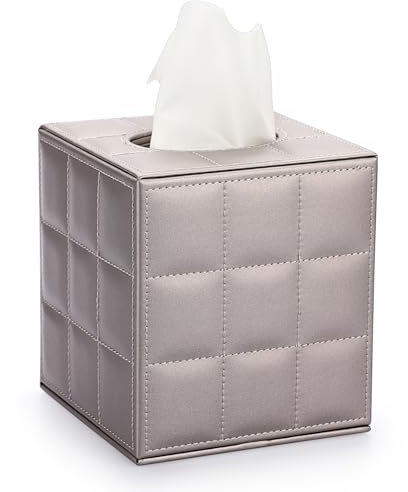 BTSKY Taschentuchspender aus PU-Leder, quadratisch, für Haushalt, Büro, Perlbraun