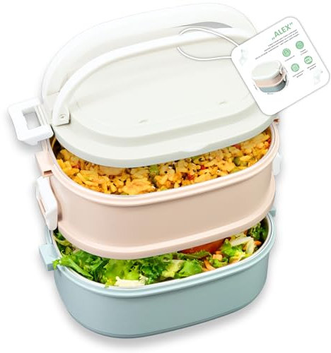 FRADABOX® Bento Lunchbox „Alex“, 2 Etagen, Premium Edelstahl Brotdose mit Fächern, Meal Prep Bento Box groß für Erwachsene, BPA-freie Salatbox, auslaufsicher und mikrowellengeeignet, Schule und Arbeit