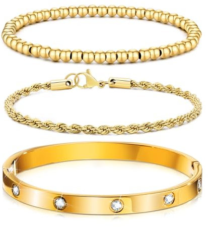3 Stück Armband Damen Gold Silber - 17/18/19cm Kristallen Tennis Armband 6mm Breit Cubic Zirkonia Armreif für Frauen, Wasserfester Tennisarmband mit Edelstahl Armbänder Set Geschenke für Damen