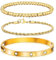3 Stück Armband Damen Gold Silber - 17/18/19cm Kristallen Tennis Armband 6mm Breit Cubic Zirkonia Armreif für Frauen, Wasserfester Tennisarmband mit Edelstahl Armbänder Set Geschenke für Damen