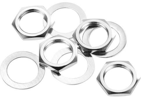 QUARKZMAN Juego de 4 Tuercas y Arandelas Plateadas para Bajo y Guitarra | Tuercas de Enchufe de Entrada y Salida de Guitarra de 3/8