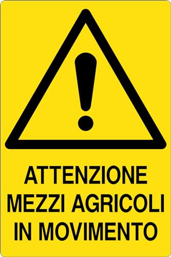 GLOBAL CARTELLO SEGNALETICO - ATTENZIONE MEZZI AGRICOLI IN MOVIMENTO - Adesivo Extra Resistente, Pannello in Forex, Pannello In Alluminio (20x31 cm, Adesivo)