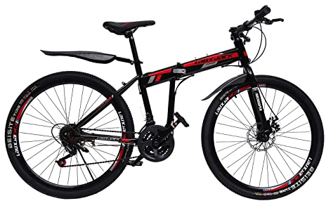SuhoFutus Fahrräder, Mountainbike 26 Zoll Faltbares Design, 21-Gang-Handschaltung Erwachsene Fahrrad mit Zwei Scheibenbremsen, Sitzhöhe Verstellbar, Max Belastbarkeit 130kg, Schwarz+Rot