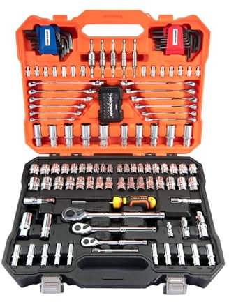 Vanquish 162 Pieces Mechanic Tools Kit and Socket Set for Car Repair, Cr-V Constructed, SAE&Metric, 1/2'', 1/4'', 3/8'' Drive Socket Ratchet Wrench Set with Storage Case 8003