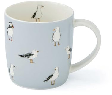 Cooksmart British Designed Barrel Coffee Mug | Ceramic Coffee Mugs for Home or Work | Large Mugs for Hot Drinks | Tea and Coffee Cups - Coastal Birds