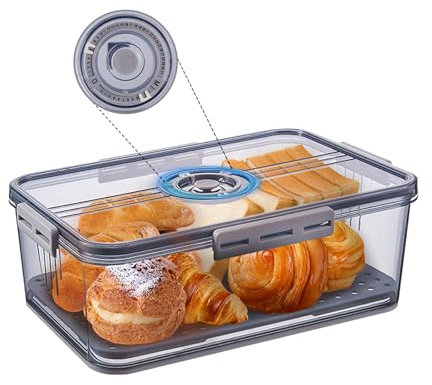 Ribech Brotkasten Brotbox Küche für Frische,Brot Aufbewahrungsbox Extra großer Brotkorb mit Deckel knäckebrotdose für langanhaltende Frische Kühlschrank Frischhaltebox Grau