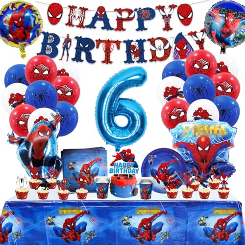 80 StüCk Geburtstagsdeko 6 Jahre, Deko Geburtstag Kinder 6 Jahre, Anime Geburtstag 6 Party Deko,Geburtstagsdeko Kinder, Luftballons Themed Geburtstag 6 Jahre, Mit Teller Becher Servietten