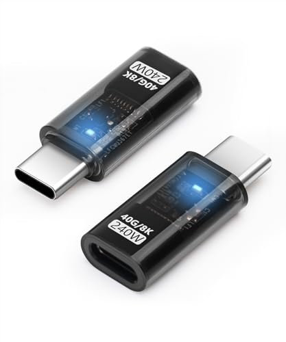 AIYEEN USB C Extender Adapter,240W Short Dock Cable Extension Type-C 8K@60Hz PD3.1,Male to Female Thunderbolt QC & 40Gbps Data Transfer for USB-C Devices,Transparent with Light (2 Pack)
