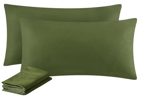 Aisbo Kissenbezug 40 x 80 2er Set - Kopfkissenbezug 40x80 Olivgrün mit Reißverschluss Olive Grün aus Mikrofaser, ÖKO-TEX Kissenhülle 40x80cm, Weich und Bügelfrei