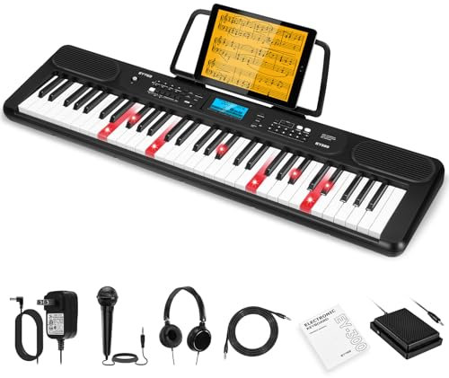 EYTSE - 61 Keys Piano Keyboard, Electric Keyboard Set for Beginners, Full Size Lighted Keys, LCD, Headphones, Music Sheet Holder, Microphone, Speakers