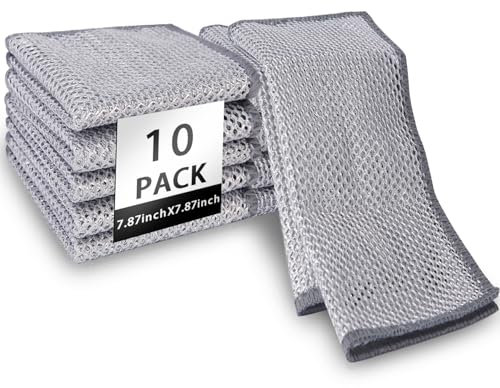 PIPUHA - Paquete de 10 paños de cocina de alambre de doble capa antiarañazos para lavar platos multiusos en húmedo y seco, estropajo de lana de acero reutilizable para limpieza de cocina