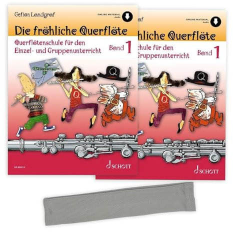 2 x Die fröhliche Querflöte 1: (Doppelpack) mit Online-Audio - Querflötenschule Band 1 - ISBN 9783795722876 + Soundman Reinigungstuch für Querflöten (2er Pack)