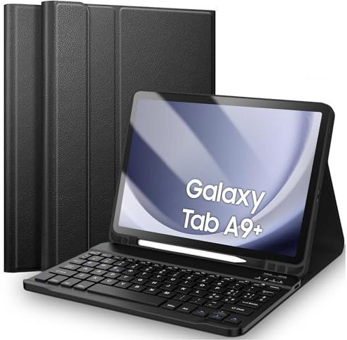 EYERIYO Custodia con Tastiera per Samsung Galaxy Tab A9+, Slim Cover con Supporto Pencil, Staccabile Magnetica Wireless Bluetooth Tastiera, Italiana QWERTY Layout Tastiera