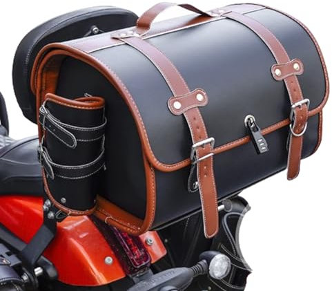 BIRNN Motorrad Topcase für Vespa GTS GTV 250 300, Leder Motorrad Heckbox Motorradkoffer Topcase Motorrad-Kofferraum Wasserdicht Motorrad Top Box Reisen für Lagerung Helm, D Black+Brown