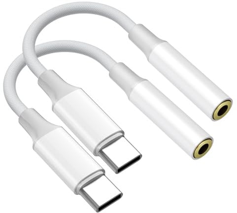 Adaptateur USB C Jack, 2 PCS Adaptateur Casque USB C Jack 3,5 mm, Adaptateur Jack USB Type C avec DAC per i-Phone 15/16, Adaptateur Écouteurs USB C per Sam-Sung, Adaptateur USB-C Audio per i-Pad,Blanc
