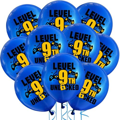 Cxryrzhe 10Pcs Video Game 9th Birthday Balloons - 12 Latex Blue Gaming Themed Party Supplies and Decorations for Boys Teens Player Birthdays