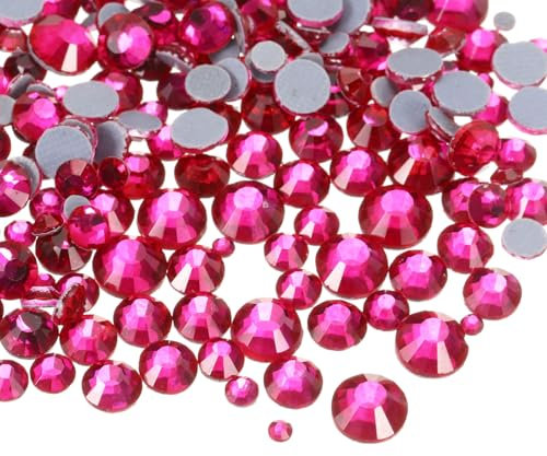 sourcing map 1450 Pcs Hotfix Rhinestones Flatback Crystal Glass Gems with Clear Bag Nail Art Kit for Crafts Clothes DIY Decoration 5 Sizes (SS6-SS30 Set,Dark Pink)