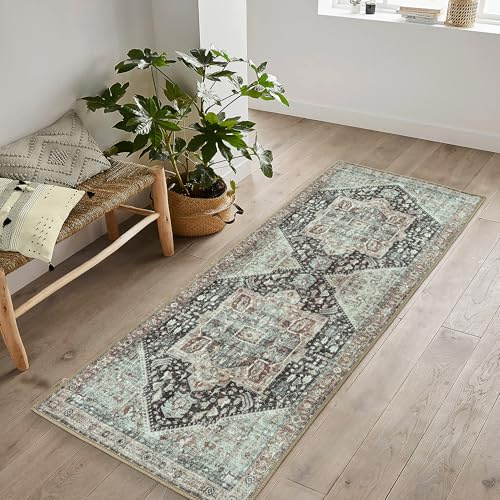 artyrugs Waschbarer Teppich, 60x240cm, 75% Recycelte Baumwolle, rutschfeste Rückseite, Fusselt Nicht, Teppiche für Schlafzimmer, Küche, Flur, Büro, als Läufer erhältlich, Kohle & Helles Siena