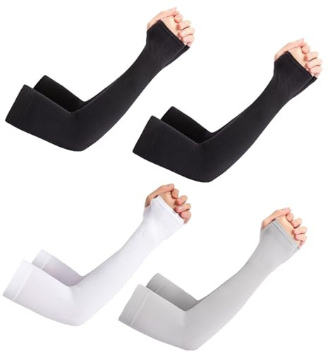 4 Paare Arm Sleeve Gaming Volleyball Armschoner Arm Sleeve Armsleeves Volleyball Anti-Uv-Atmungsaktive, Warme Armmanschette, Gerade, Geeignet für Sportarten für Jungen und Mädchen (Schwarz/Weiß/Grau)