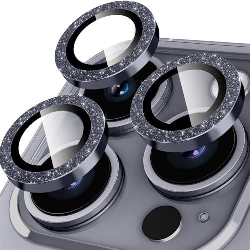Rainway Camera Lens Protector for iPhone 14 Pro/iPhone 14 Pro Max, Glitter Decoration Individual Lens Protectors, Ultra-tough HD Tempered Glass with Aluminum Rim, Ultra-thin, Black