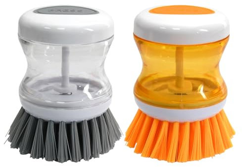 2 Piezas Cepillo Limpieza, Cepillo con Dispensador de Jabon, Cepillo Fregar Platos, Estropajo con Mango Rellenable, Cepillos Limpieza, Cepillos de Limpieza Hogar