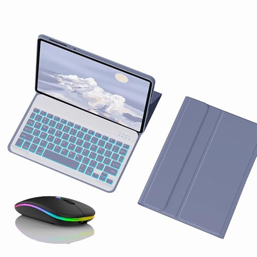JZCZMCE Funda con Teclado para Redmi Pad Pro 12.1, Contiene Ñ, 7 Colores Retroiluminados, Teclado Retroiluminación Inalámbrico Desmontable Magnético con Ratón Bluetooth,Púrpura