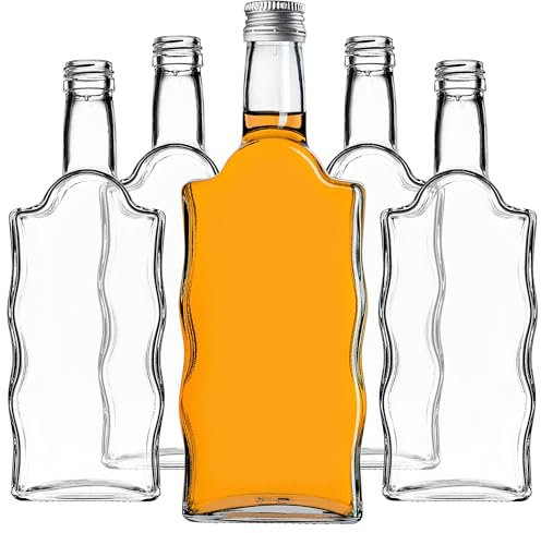 KADAX Glasflaschen 500ml, 5 Stück, leere Flaschen mit Schraubverschluss, kleine Likörflaschen zum Befüllen, Weinflaschen aus Glas, Dekoflaschen (Silber)